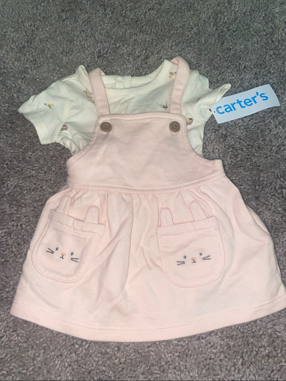 Carter's Light Pink Bunny Pocket Overall Dress